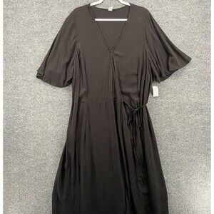 Old Nay Dress Womens 2X Black Wrap V-Neck Maxi Cottagecore Boho‎ Ranch Core Plus